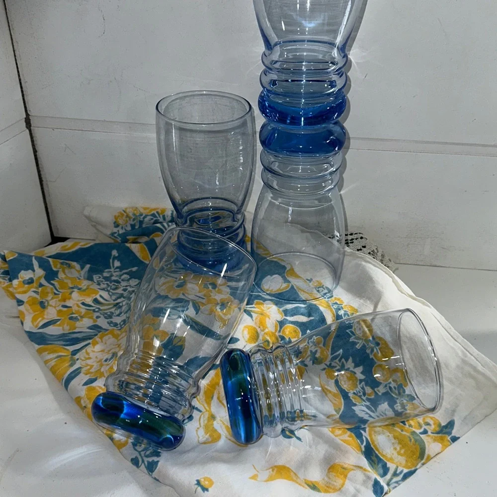 Libby mid century water goblets “Misty Blue Bangles 16 oz (set of 5)